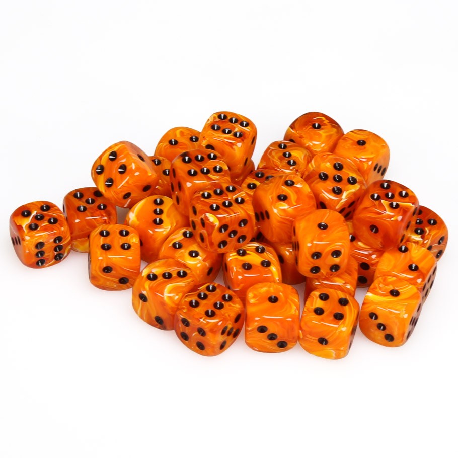 Chessex Vortex Orange with Black Numbers 12 mm Dice Block (36 dice)