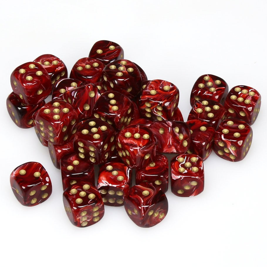 Chessex Vortex Burgandy with Gold Pips 12 mm Dice Block (36 dice)