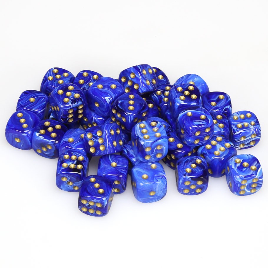 Chessex Vortex Blue with Gold Numbers 12 mm Dice Block (36 dice)