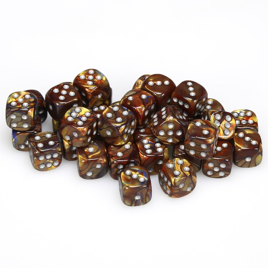 Chessex Lustrous Gold with Silver Numbers 12 mm Dice Block (36 dice)
