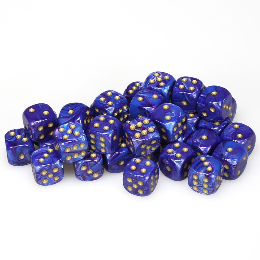 Chessex Lustrous Purple with Gold Numbers 12 mm Dice Block (36 dice)