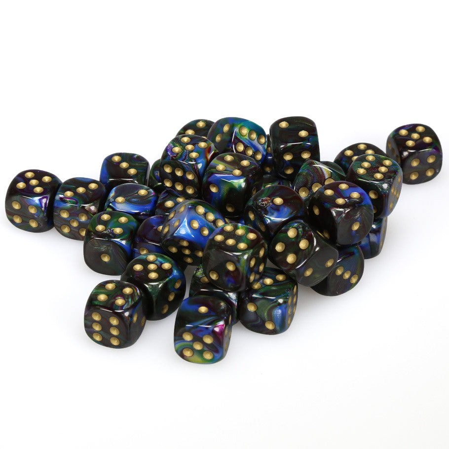 Chessex Lustrous Shadow with Gold Numbers 12 mm Dice Block (36 dice)