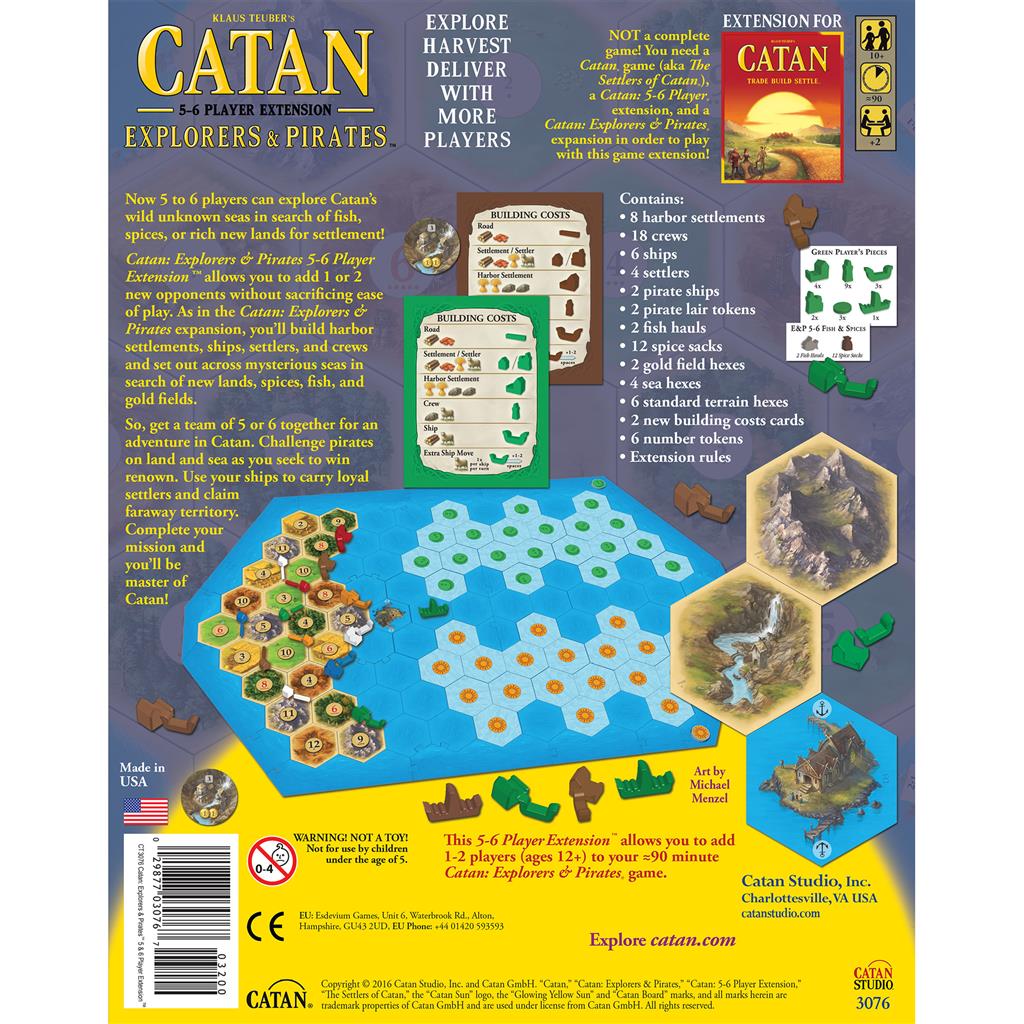 Catan Extension: Explorers And Pirates 5-6 Players back of the box
