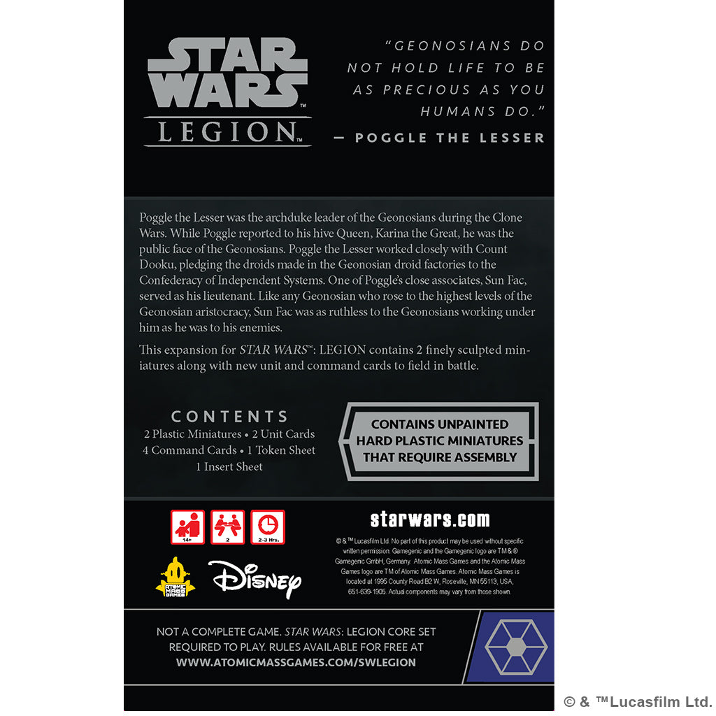 Star Wars Legion - Sun Fac & Poggle The Lesser back