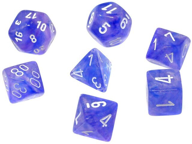 Chessex Borealis  Luminary™ Purple Polyhedral Dice with White Numbers - Set of 7
