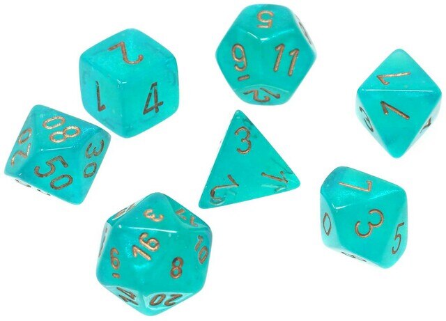 Chessex Borealis  Luminary™ Teal Polyhedral Dice with Gold Numbers - Set of 7