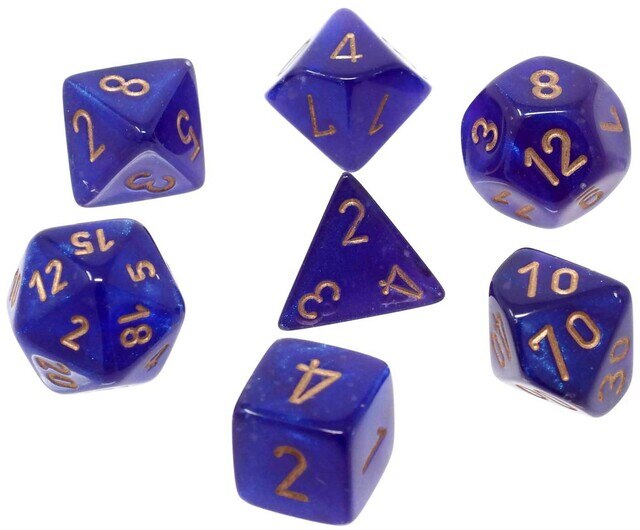 Chessex Borealis  Luminary™ Royal Purple Polyhedral Dice with Gold Numbers - Set of 7