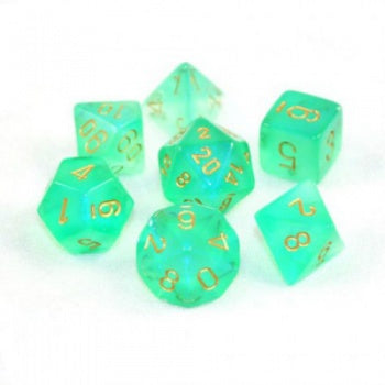 Chessex Borealis  Luminary™ Light Green Polyhedral Dice with Gold Numbers - Set of 7