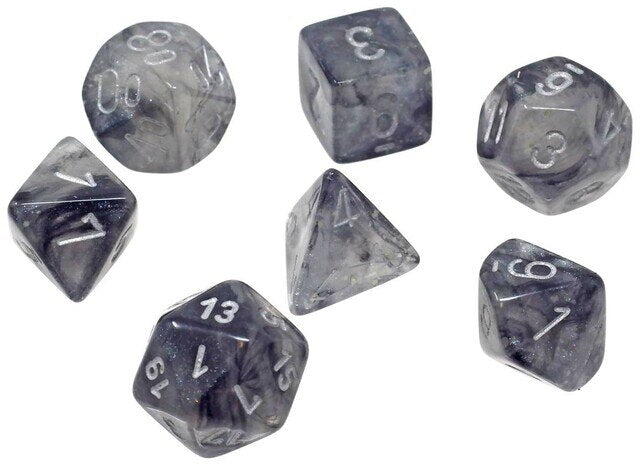 Chessex Borealis  Luminary™ Light Smoke Polyhedral Dice with Silver Numbers - Set of 7