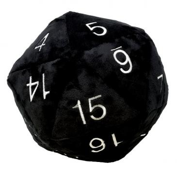 Jumbo D20 Plush Dice Black with Silver Numbers