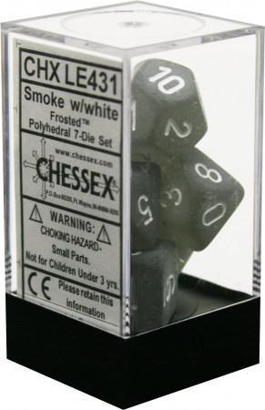 Chessex Frosted™ Smoke Polyhedral Dice with White Numbers - Set of 7 Limited Edition