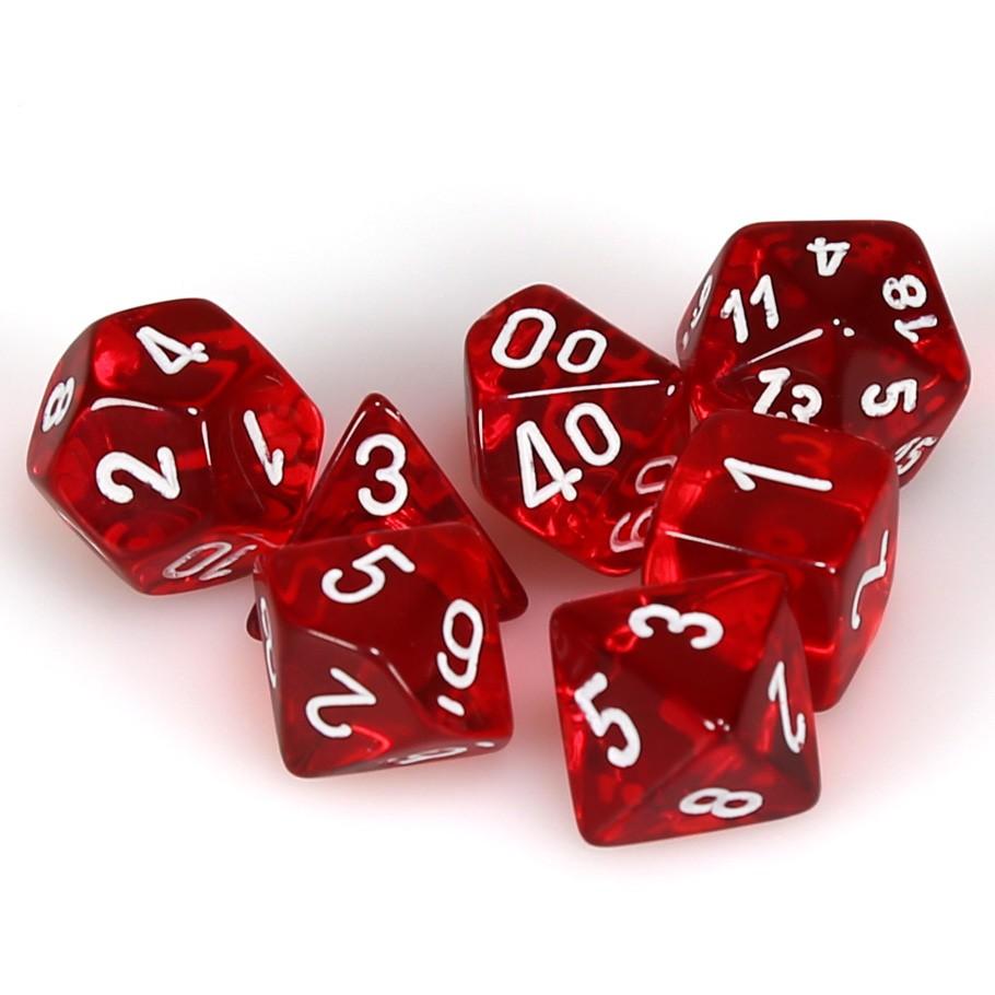 Chessex Red Translucent Polyhedral Dice with White Numbers