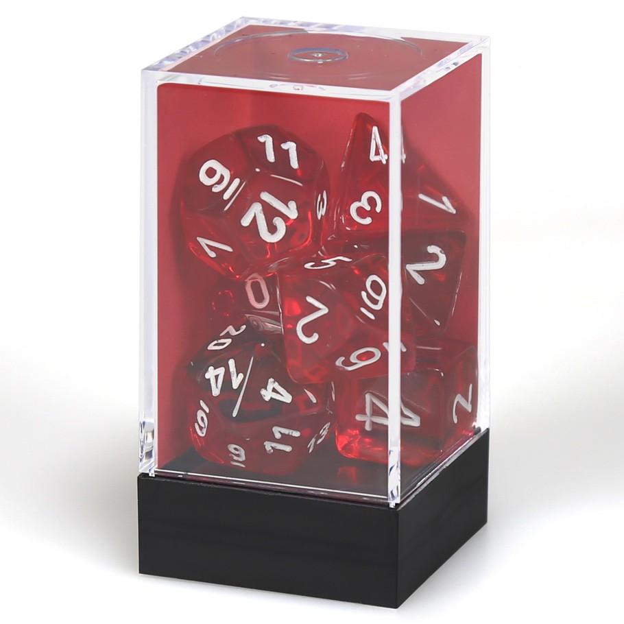 Chessex Red Translucent Polyhedral Dice with White Numbers In Display Box