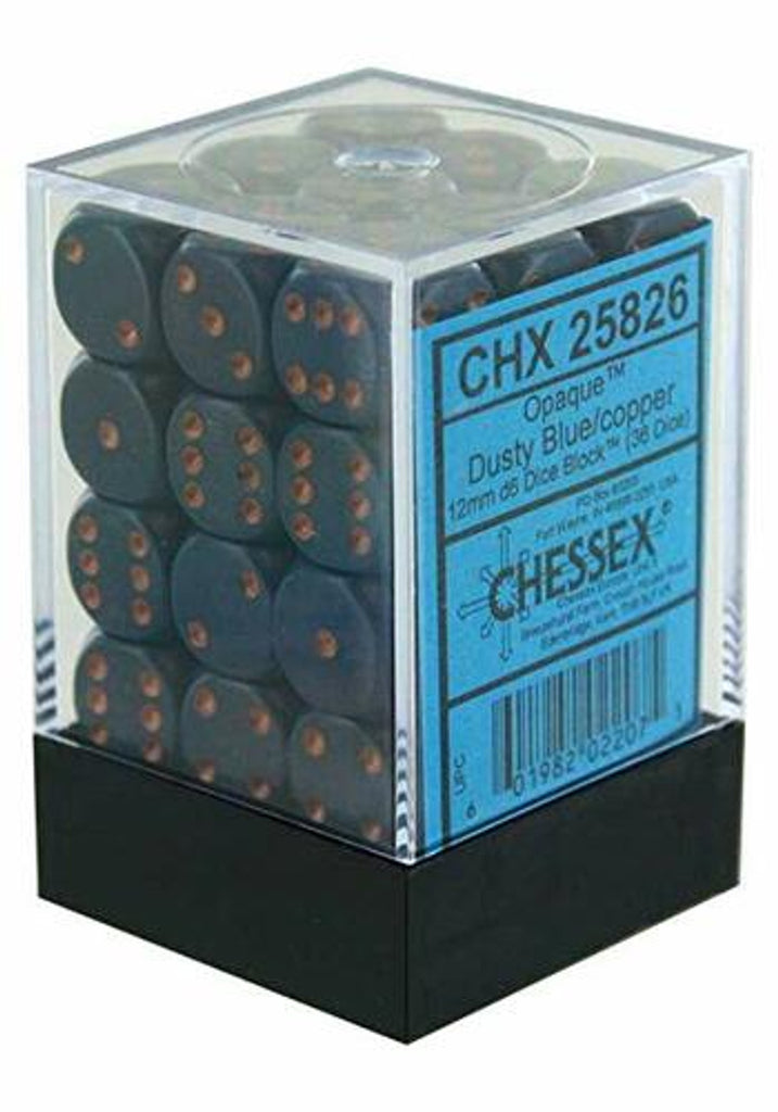 Chessex Dusty Blue Opaque 12 mm with Copper Numbers D6 Dice Block (36 dice)