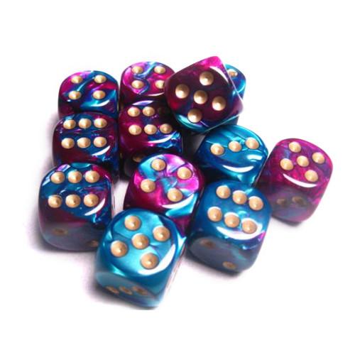 Chessex Gemini™ Purple-Teal with Gold Numbers 16 mm Dice Block (12 dice)