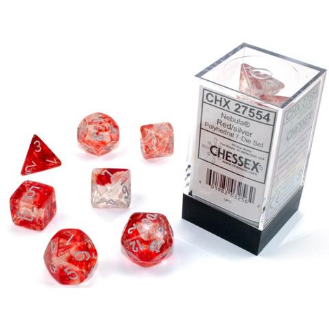 Chessex Nebula Red Luminary™ Polyhedral Dice with Silver Numbers - Set of 7