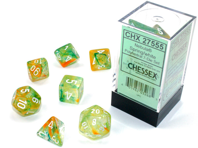 Chessex Nebula Spring Luminary™ Polyhedral Dice with White Numbers - Set of 7