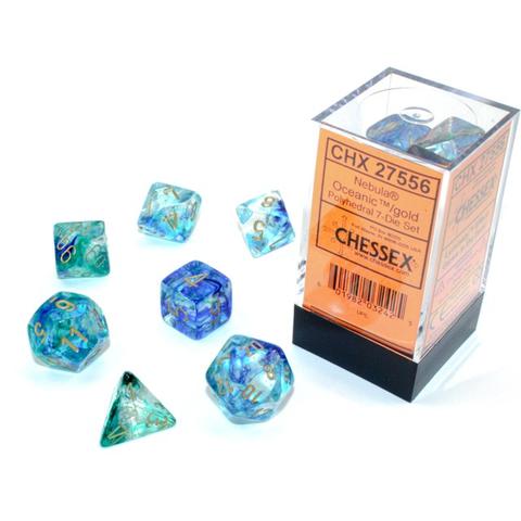 Chessex Nebula Oceanic Luminary™ Polyhedral Dice with Gold Numbers - Set of 7