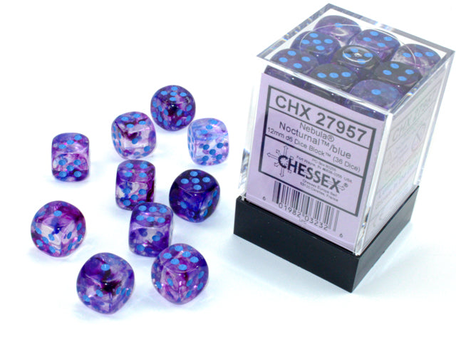Chessex Nebula Noctural Luminary with Blue pips 12 mm Dice Block (36 dice)