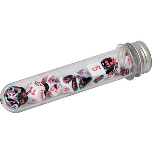 Chessex Lab Dice Gemini™ Black-White Polyhedral Dice with Red Numbers - Set of 7 in tube