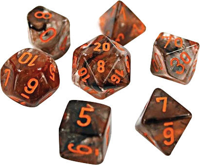 Chessex Lab Dice Nebula Copper Matrix Polyhedral Dice with Orange Numbers - Set of 7