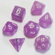 Chessex Frosted™ Purple Polyhedral Dice with White Numbers - Set of 7