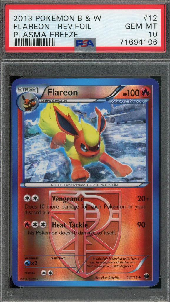 Pokémon - Flareon Reverse Holo, Plasma Freeze #12 PSA 10 POP 6