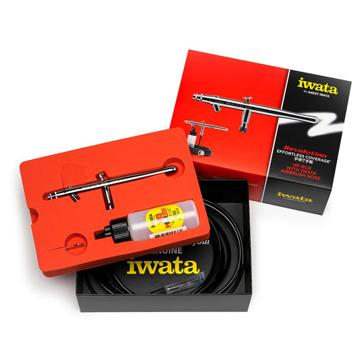 Iwata Revolution HP-BCR Siphon Feed Dual Action Airbrush with Iwata Airbrush Hose content