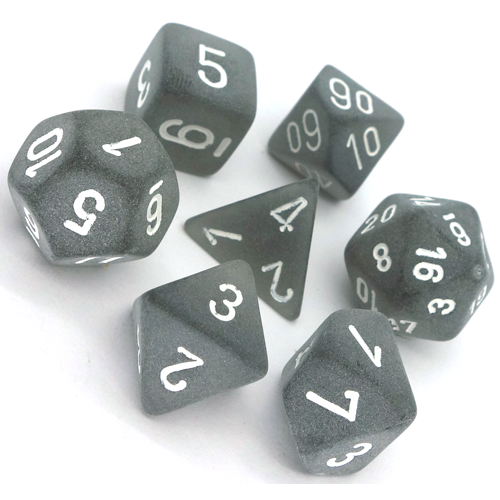 Chessex Frosted™ Smoke Polyhedral Dice with White Numbers - Set of 7 Limited Edition