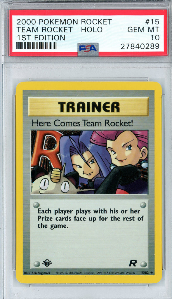 Pokémon -Here Come Team Rocket! Holo Team Rocket 1st Edition #15 PSA 10 Front