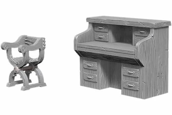 WizKids Deep Cuts Unpainted Miniatures: Desk & Chair