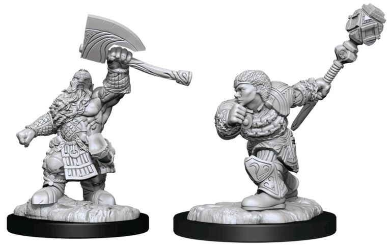 Magic the Gathering Unpainted Miniatures: Dwarf Fighter & Dwarf Cleric (2)