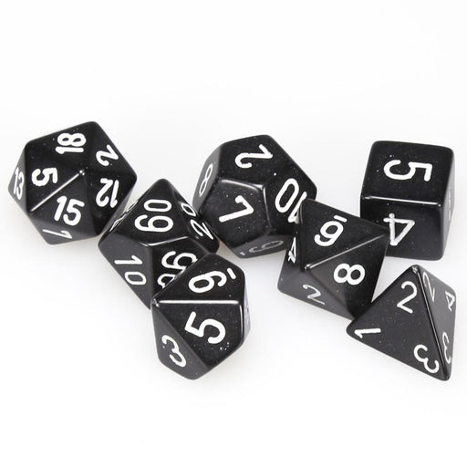 Chessex Black Opaque Polyhedral Dice with White Numbers - Set of 7