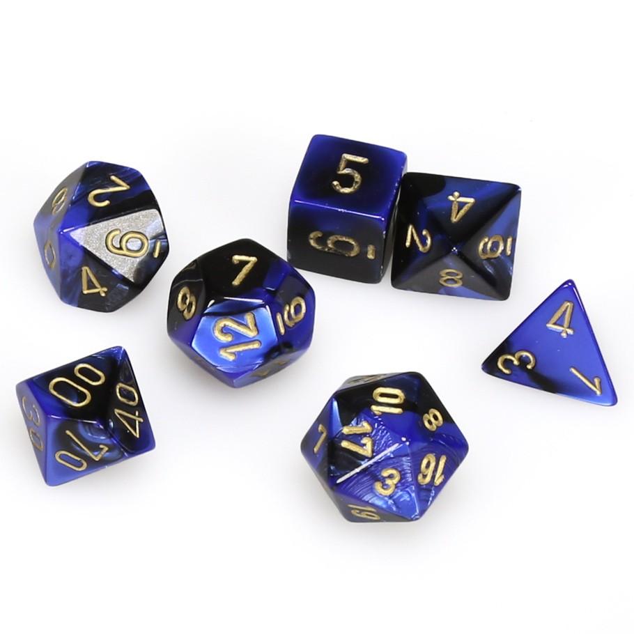 Chessex Gemini™ Black-Blue Polyhedral Dice with Gold Numbers - Set of 7