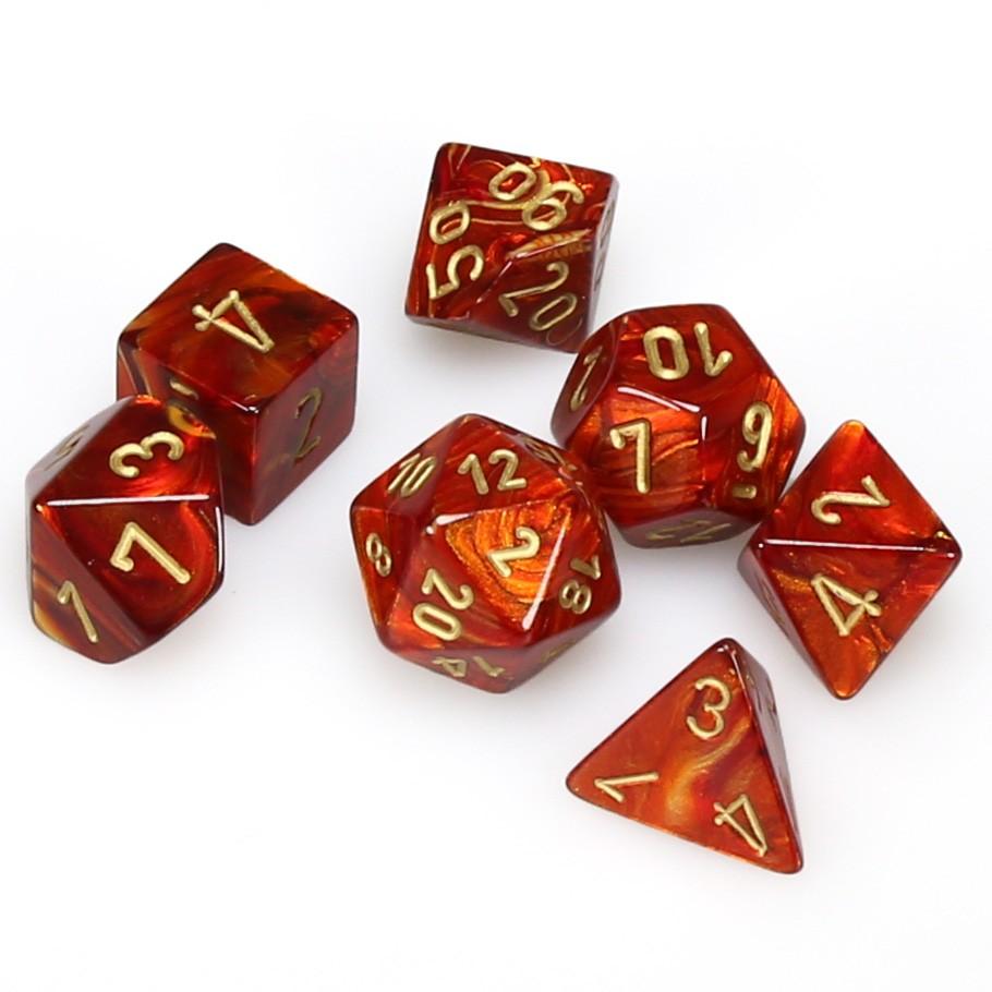 Chessex Scarab™ Scarlet™ Polyhedral Dice with Gold Numbers - Set of 7