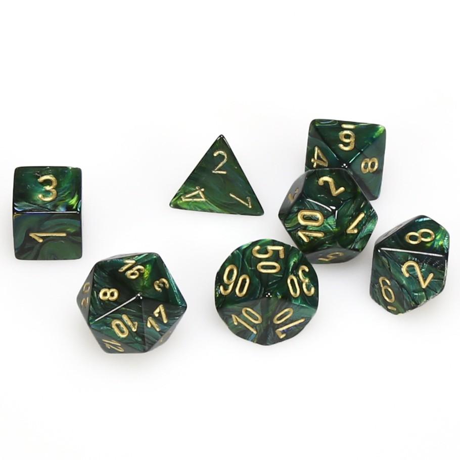 Chessex Scarab™ Jade Polyhedral Dice with Gold Numbers - Set of 7