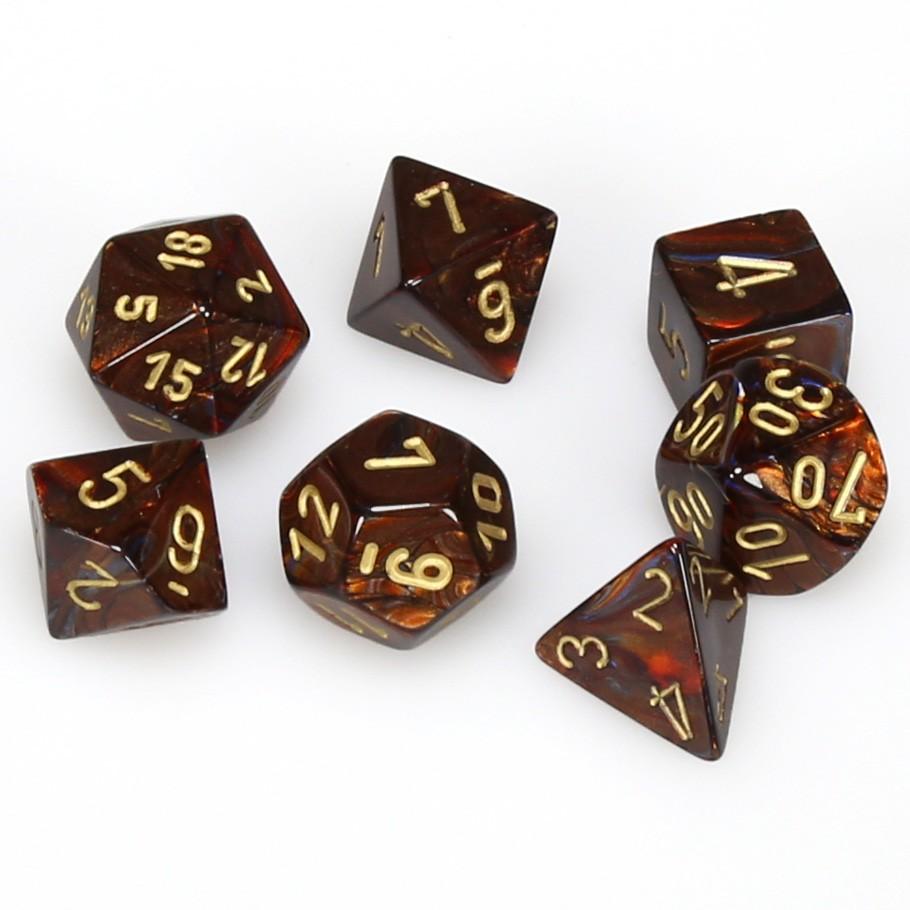 Chessex Scarab™ Blue Blood™ Polyhedral Dice with Gold Numbers - Set of 7