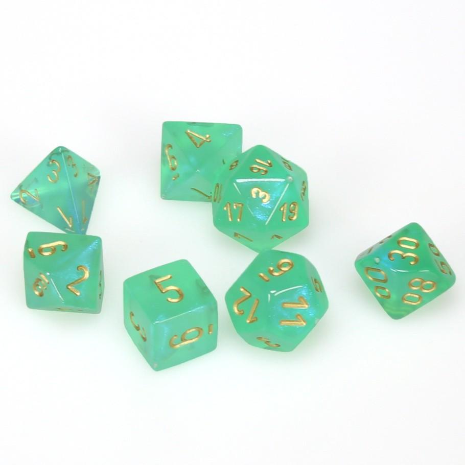 Chessex Borealis™ Light Green Polyhedral Dice with Gold Numbers - Set of 7
