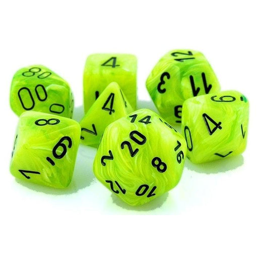 Chessex Vortex Bright Green Polyhedral Dice with Black Numbers - Set of 7