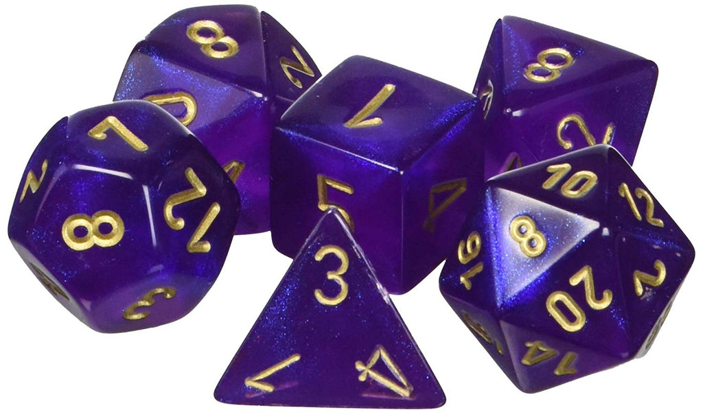 Chessex Borealis™ Royal Purple Polyhedral Dice with Gold Numbers - Set of 7