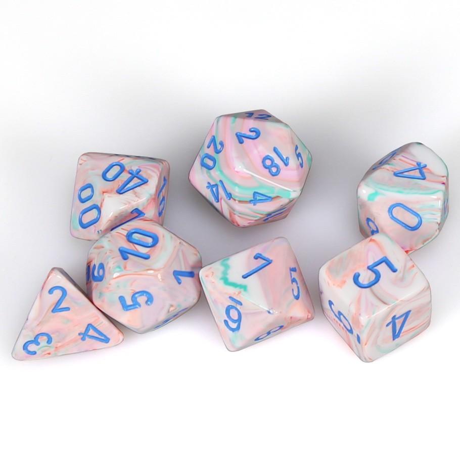 Chessex Festive™ Pop Art™ Polyhedral Dice with Blue Numbers - Set of 7