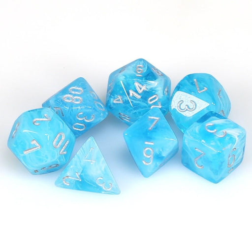 Chessex Luminary™ Sky Polyhedral Dice with Silver Numbers - Set of 7