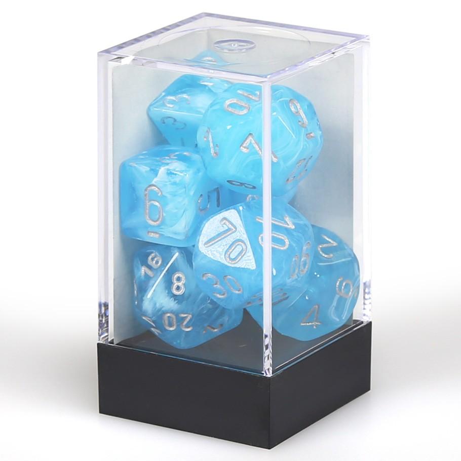 Chessex Luminary™ Sky Polyhedral Dice with Silver Numbers - Set of 7 in box