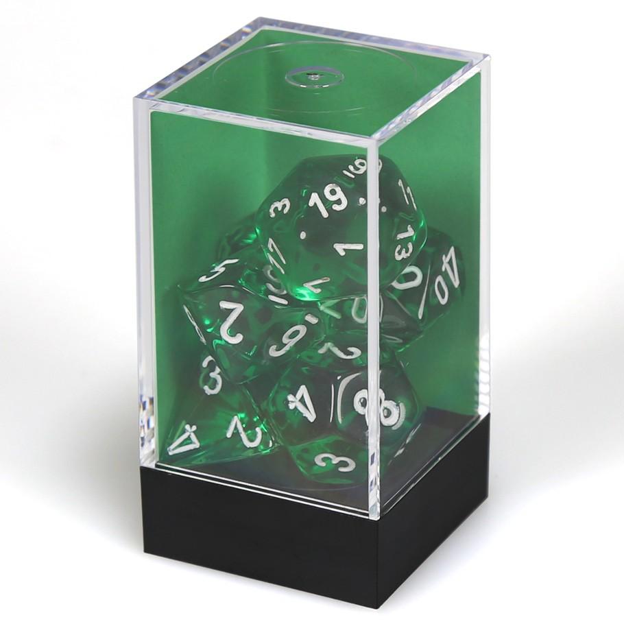Chessex Green Translucent Polyhedral Dice with White Numbers - Set of 7 in box