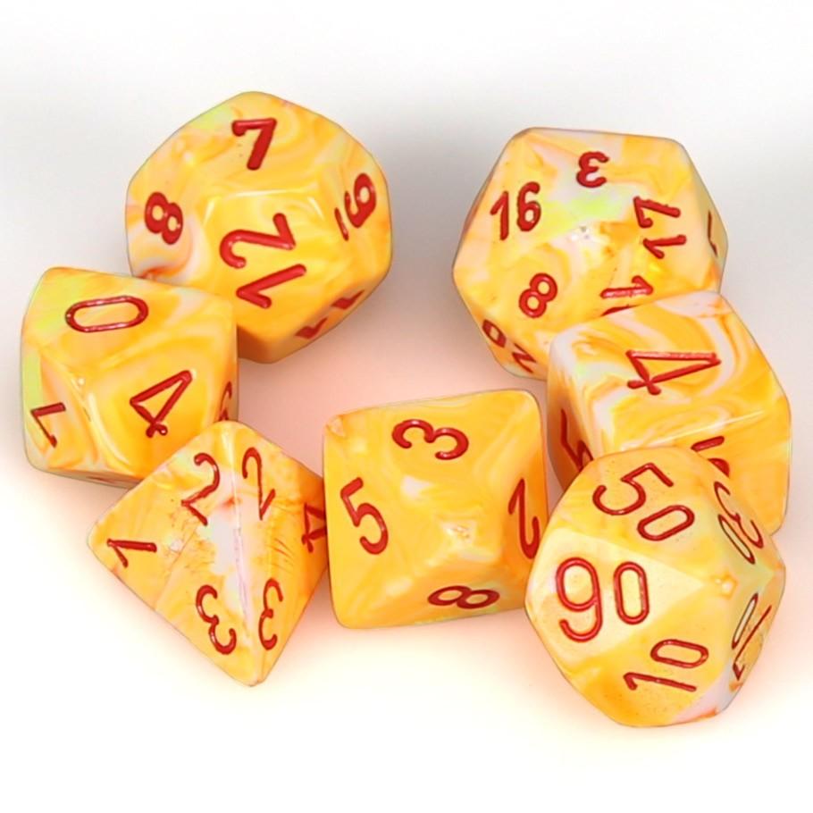 Chessex Festive™ Sunburst™ Polyhedral Dice with Red Numbers - Set of 7