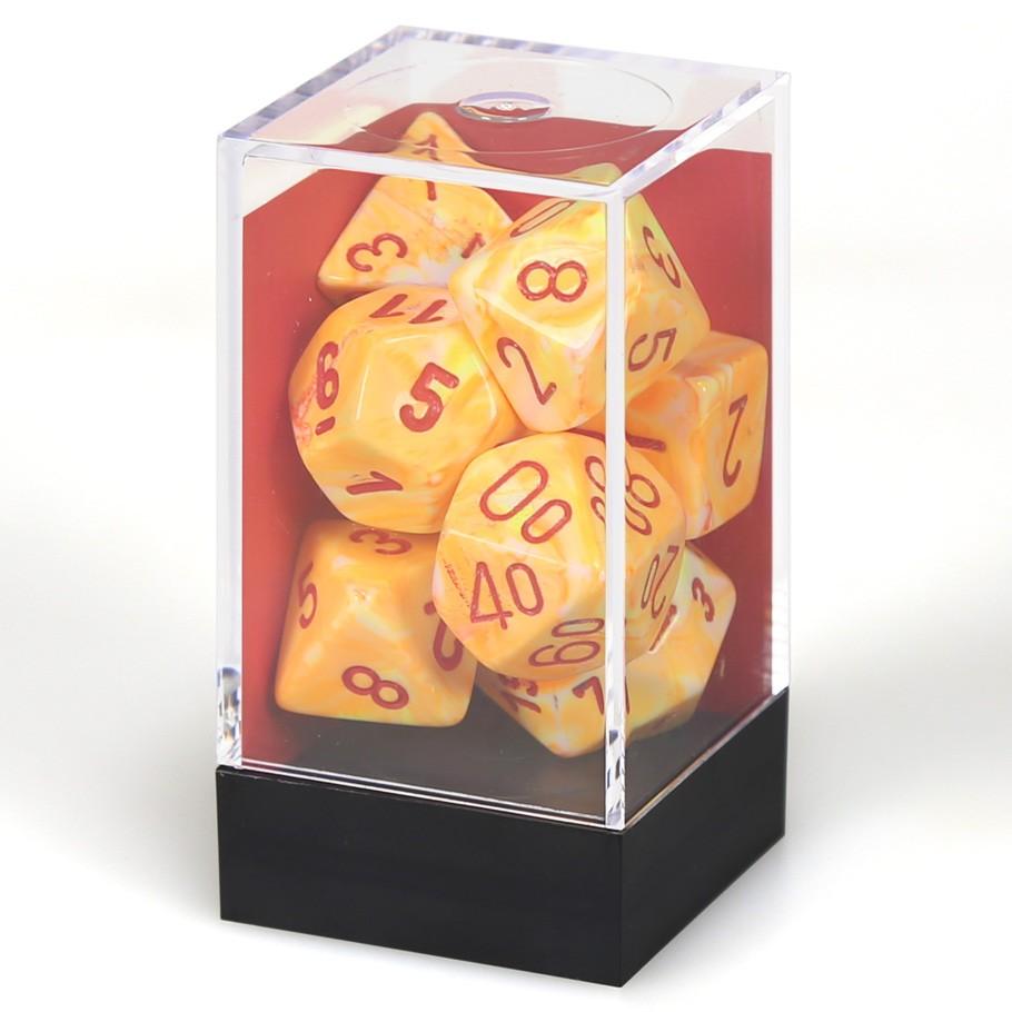 Chessex Festive™ Sunburst™ Polyhedral Dice with Red Numbers - Set of 7 in box