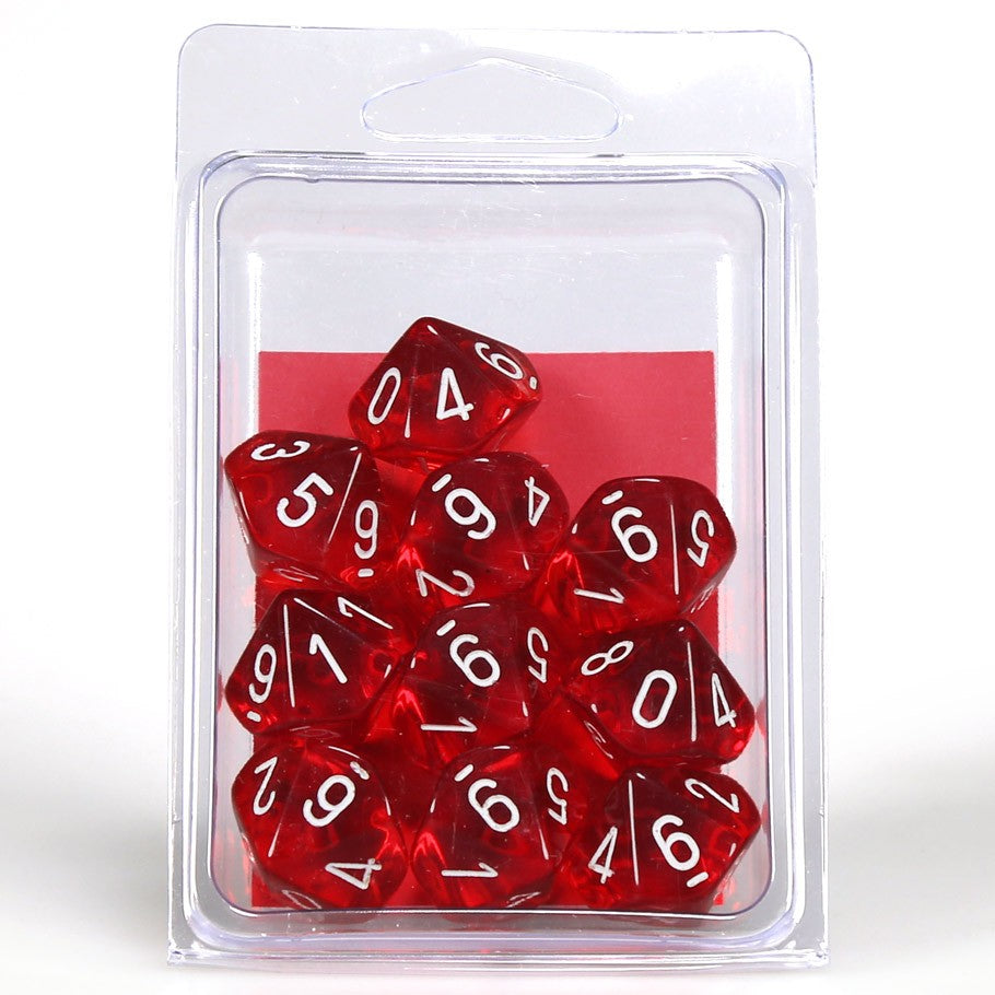 Chessex Red Translucent d10 - Set of 10