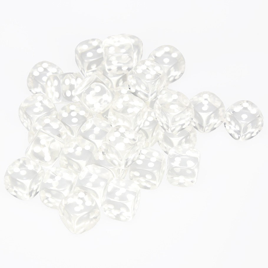 Chessex Translucent Clear with White Numbers 12 mm Dice Block (36 dice)