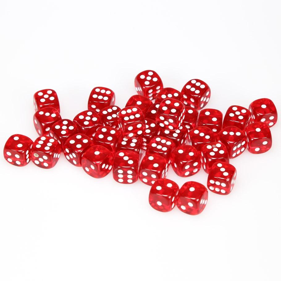 Chessex Translucent Red with White Numbers 12 mm Dice Block (36 dice)