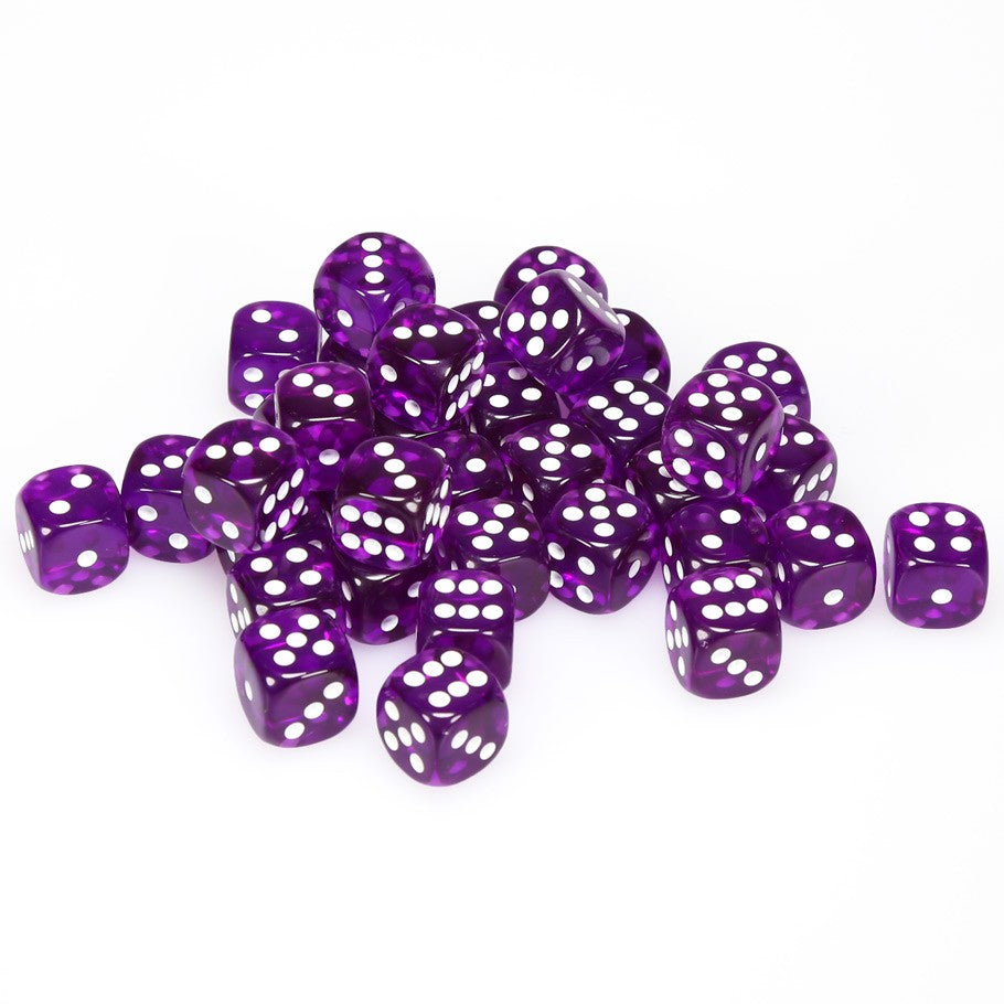 Chessex Translucent Purple with White Numbers 12 mm Dice Block (36 dice)